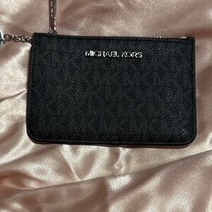 Michael Kors Black Leather Zip Card Holder with Chain